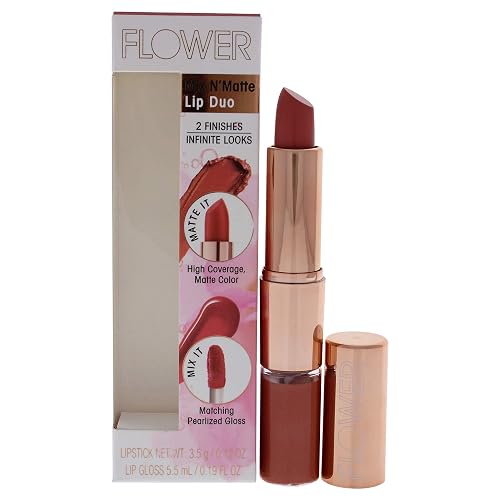 FLOWER BEAUTY Mix N’ Matte Lip Duo - Matching Full Coverage Matte Lipstick & High Shine Lip Gloss Duo, Creamy Matte Lipstick with Pearlized Lip Gloss