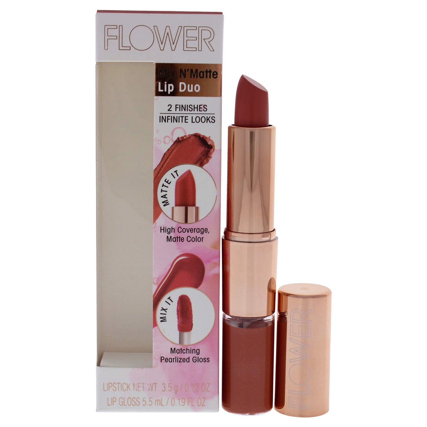 FLOWER BEAUTY Mix N’ Matte Lip Duo - Matching Full Coverage Matte Lipstick & High Shine Lip Gloss Duo, Creamy Matte Lipstick with Pearlized Lip Gloss