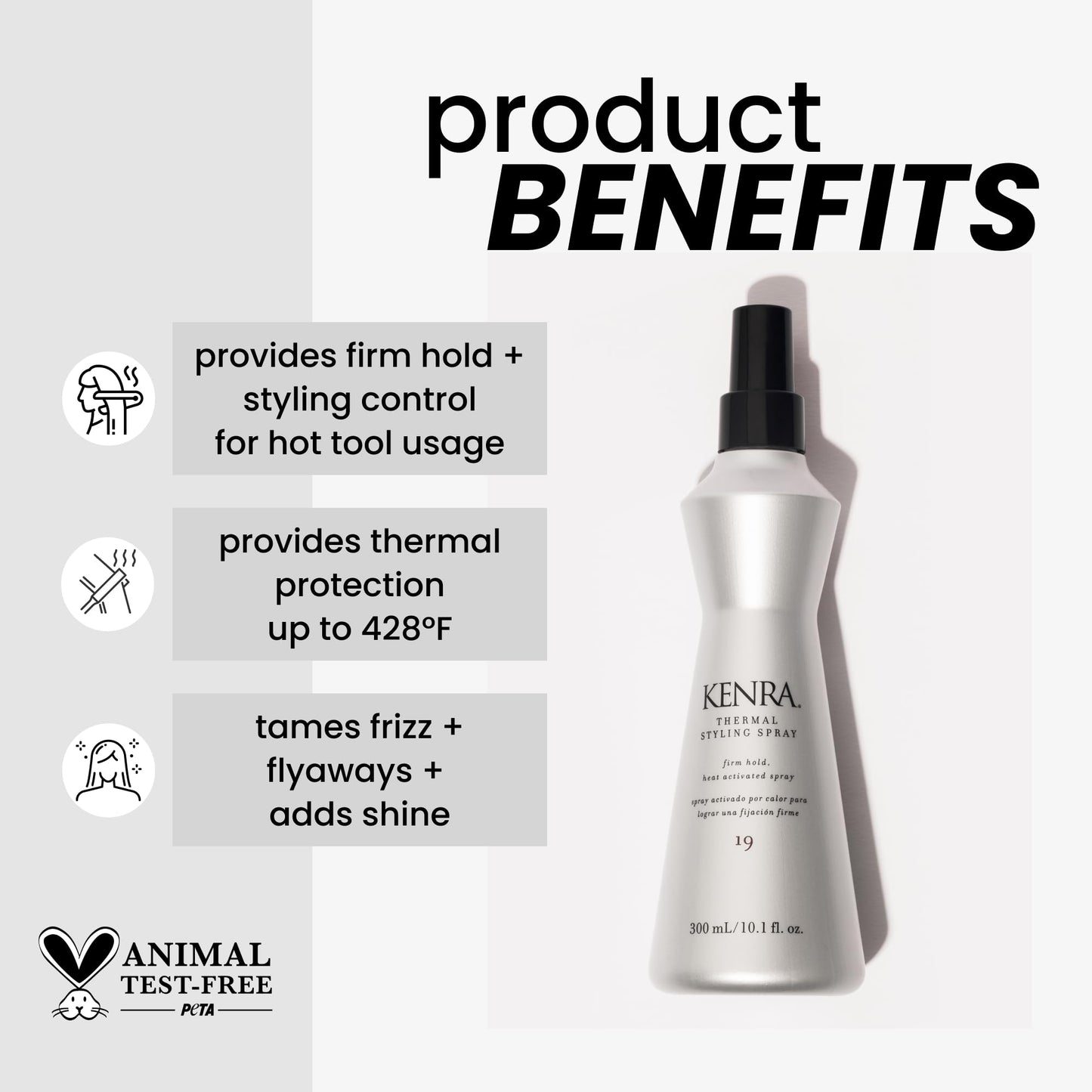 Kenra Thermal Styling Spray 19 | Heat Protection | Firm Hold, Heat-Activated | Tames Frizz & Flyaways, Adds Shine | 10 fl. oz