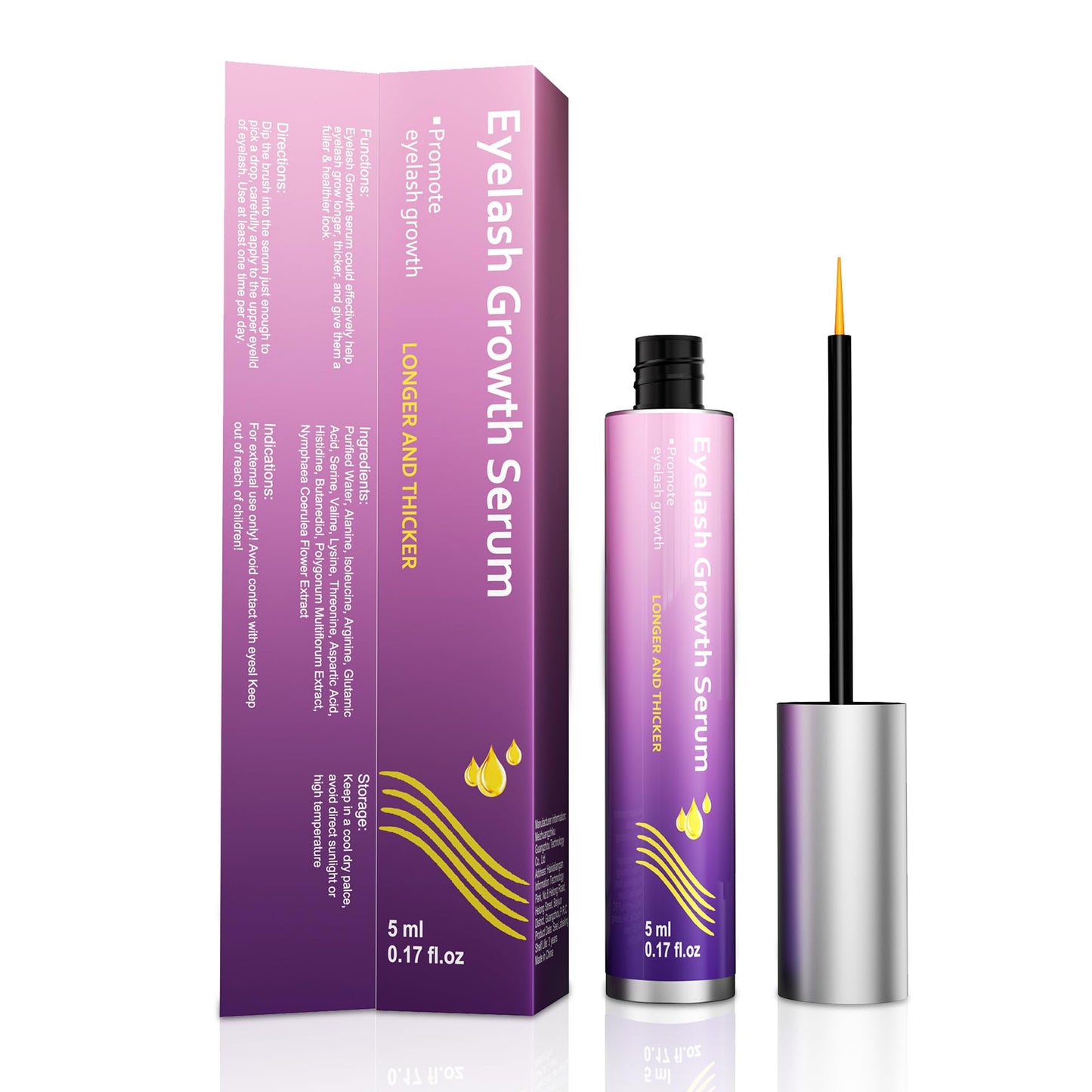 Lash Serum Natural & Vegan Eyelash Growth Serum for Longer, Thicker, Fuller Lashes Nourishing & Conditioning Formula Safe for Sensitive Eyes - 5ml