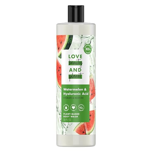 Love Beauty and Planet Plant-Based Body Wash Hydrate and Restore Skin Watermelon and Hyaluronic Acid Made with Plant-Based Cleansers and Skin Care