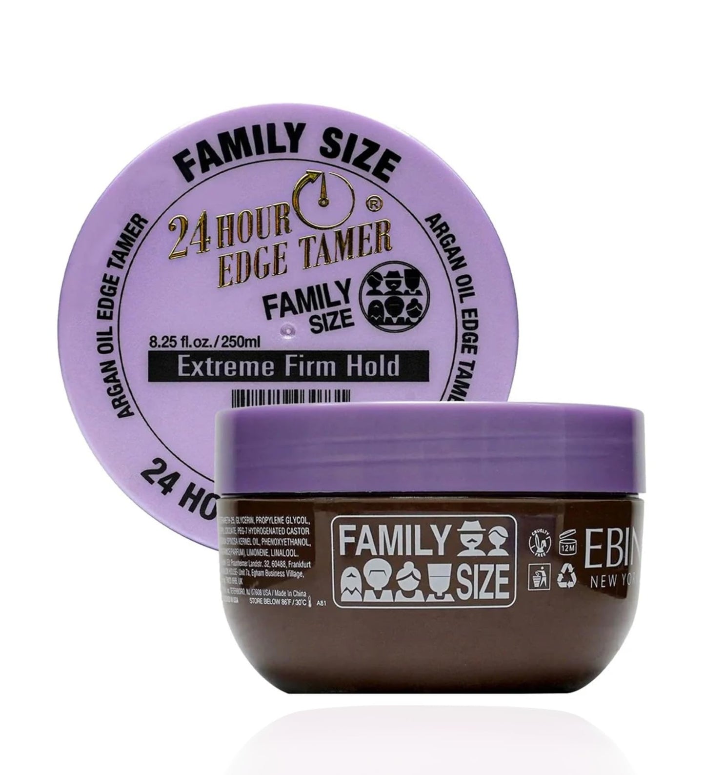 EBIN NEW YORK 24 Hour Edge Tamer - Extreme Firm Hold (8.25oz/ 250ml) - No Flaking, White Residue, Shine and Smooth texture with Argan Oil and Castor