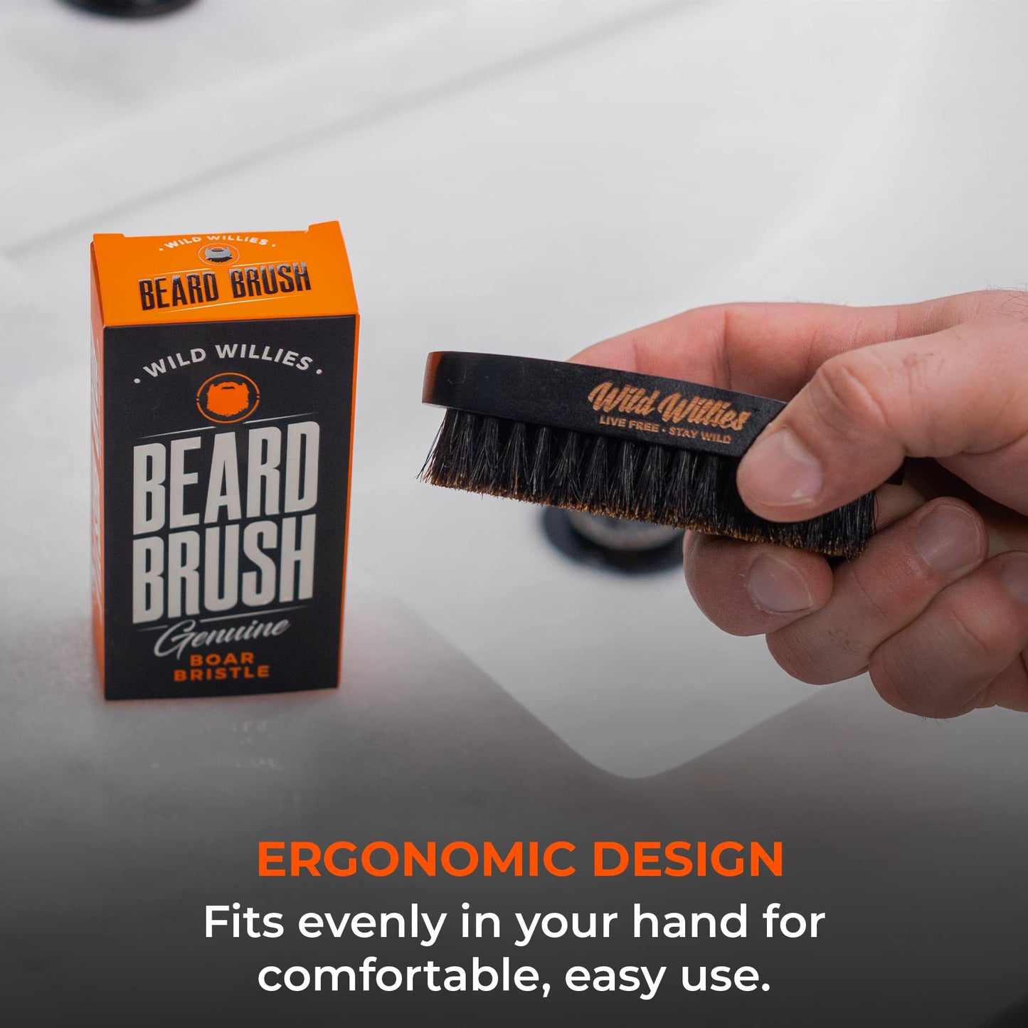 Wild Willies Natural Boar Bristle Brush for Hair & Beard - Multipurpose Boar Bristle Hair Brush for Grooming Slick Back Hair, Beard, and Mustache