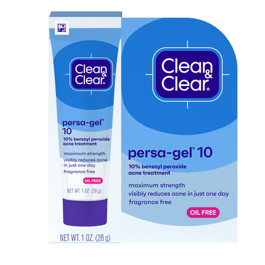 Clean & Clear Persa-Gel 10 Oil-Free Acne Spot Treatment with Maximum Strength 10% Benzoyl Peroxide, Topical Pimple Cream Visibly Reduces Acne in One