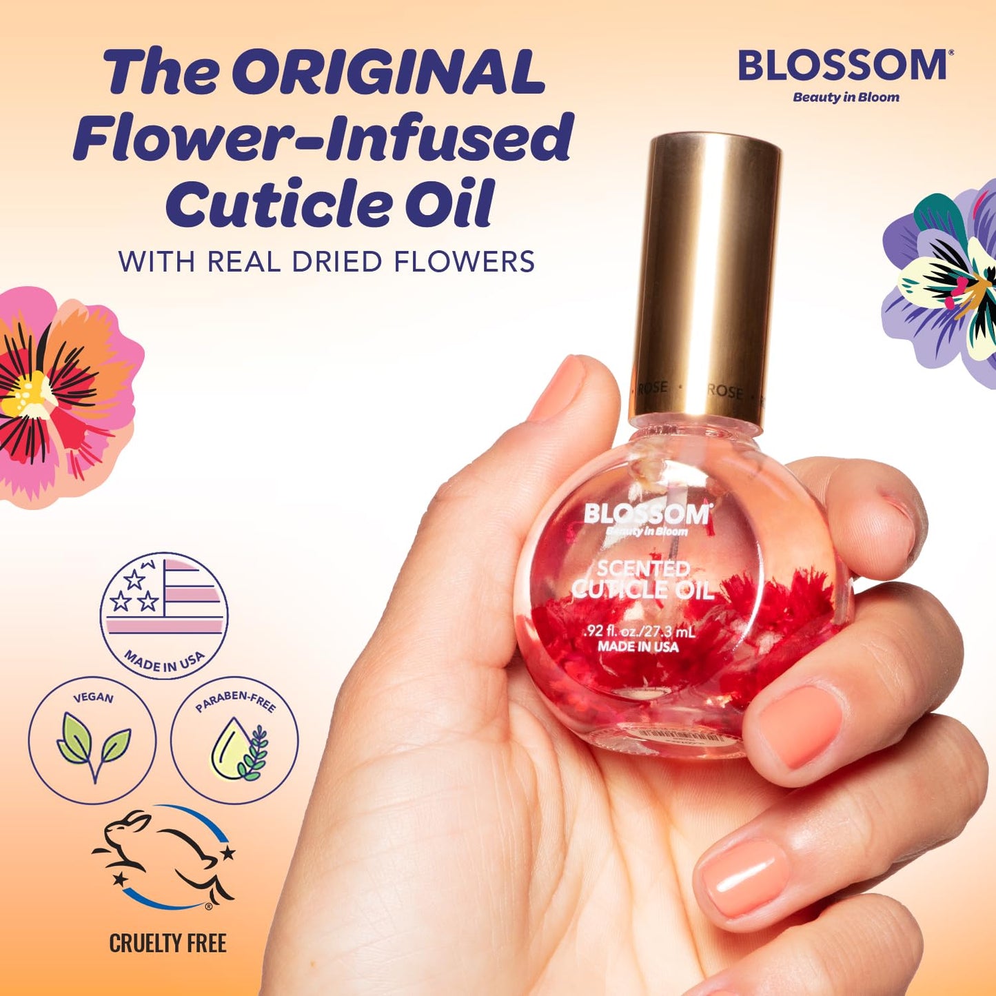 Blossom Cuticle Oil for Nails, Hydrating, Moisturizing, Scented Nail Oil Cuticle Care, Infused with Real Flowers, Made in USA, 0.5 fl. oz, Amazon