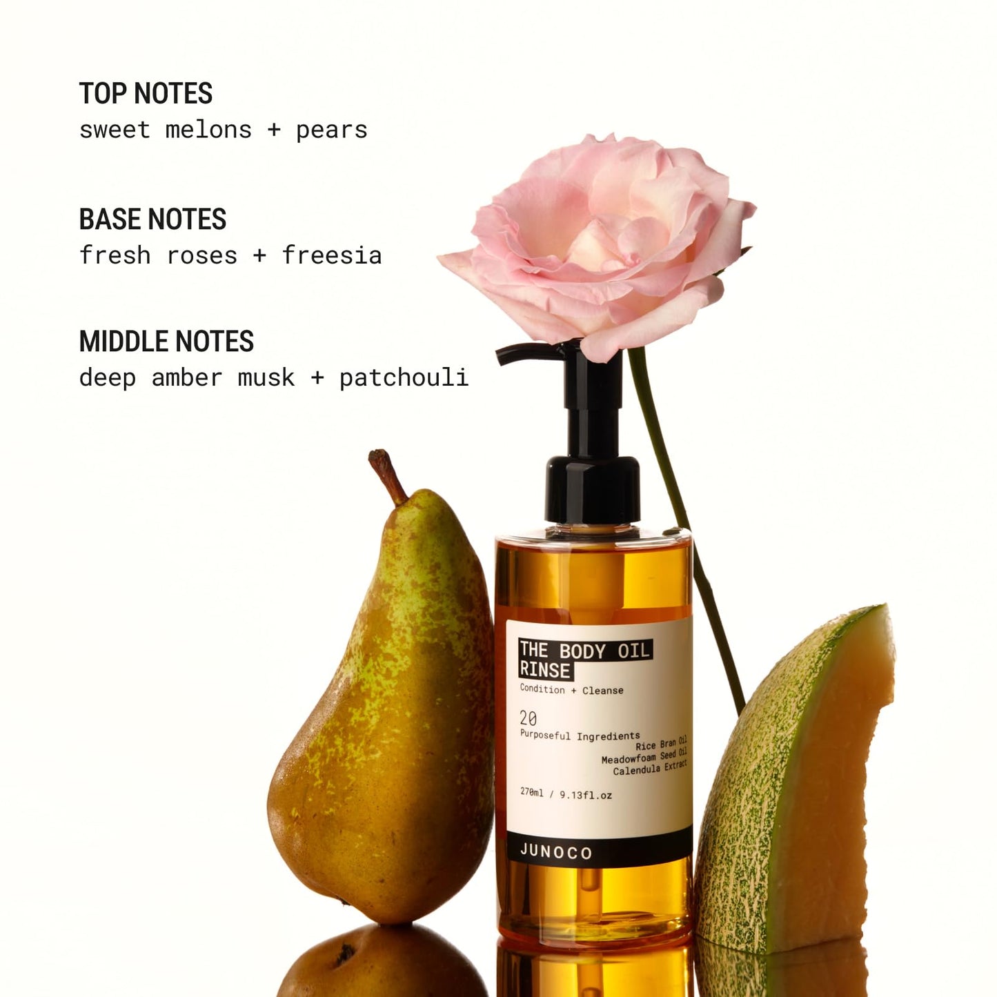 JUNO & Co. Body Oil Rinse Shower Cleanser, Hydrating Wash with Rice Bran, Meadowfoam Seed & Calendula, Softening & Balancing for Dry or Sensitive