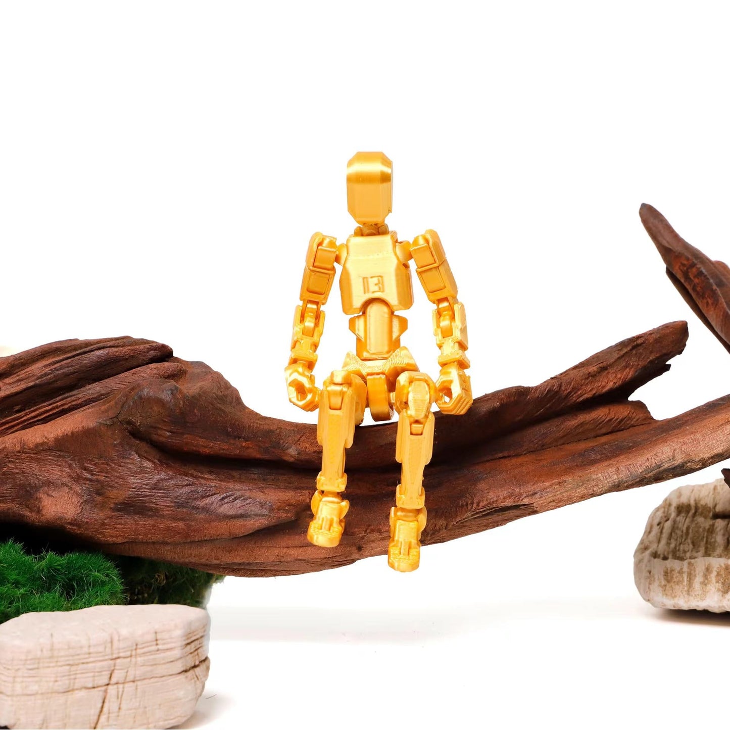FoxVilla T13 Action Figure – Golden Titan 13 3D Printed Collectible, Assembled Dummy 13 Lucky Robot Figure for Collectors (Golden13)