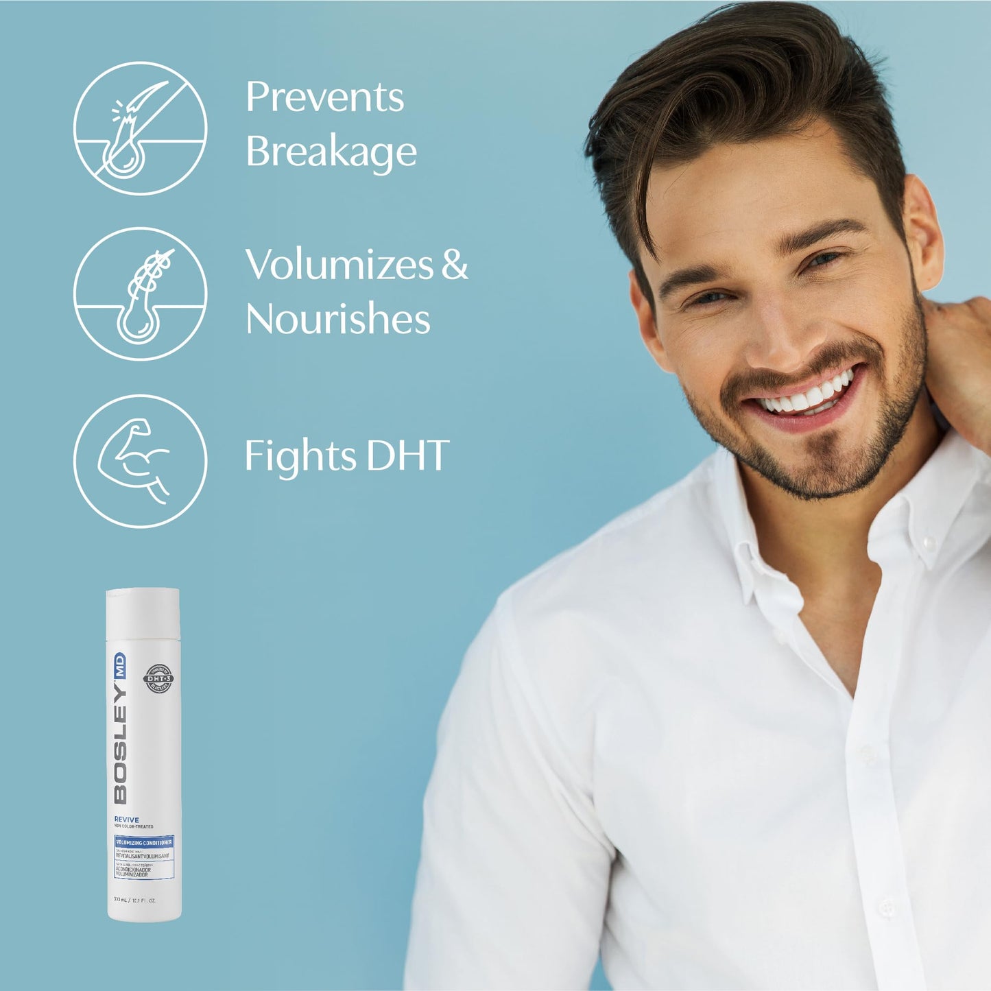 BosRevive Volumizing Conditioner for Noticeably Thinning, Non Color-Treated Hair - DHT-Blocking Saw Palmetto, Biotin Strengthening, Niacin