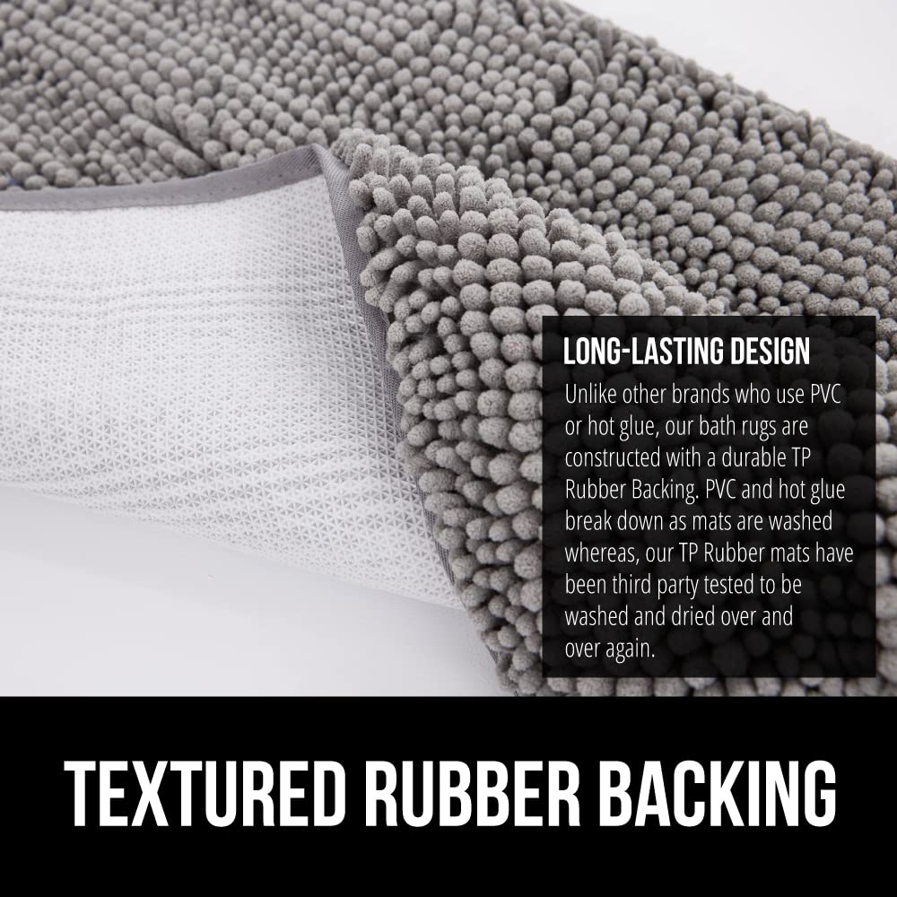 GORILLA GRIP Chenille Bath Rug Mat 24x17 – Soft, Absorbent, Quick-Dry, Rubber Back, Washable Bathroom Mat – Grey