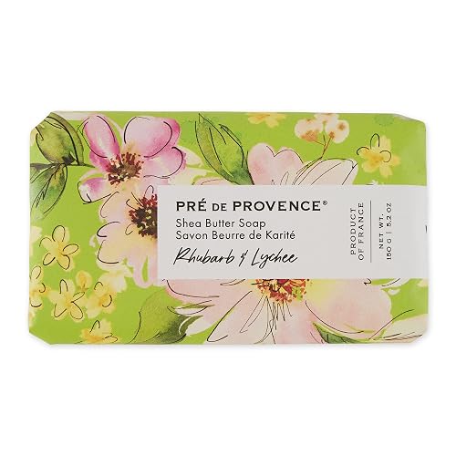 Pre de Provence Wrapped Artisanal Soap Bar, Organic Shea Butter Enriched, Natural French Skincare, Quad Milled for a Rich Smooth Lather, Rhubarb