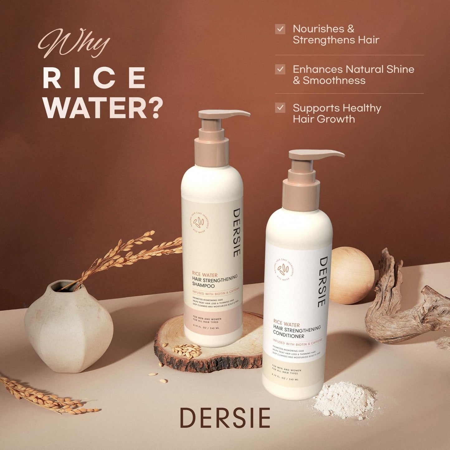 Rice Water Hair Growth Shampoo and Conditioner: Hair Growth Shampoo and Conditioner Infused with Biotin and Caffeine for Thinning Hair (Rice Water