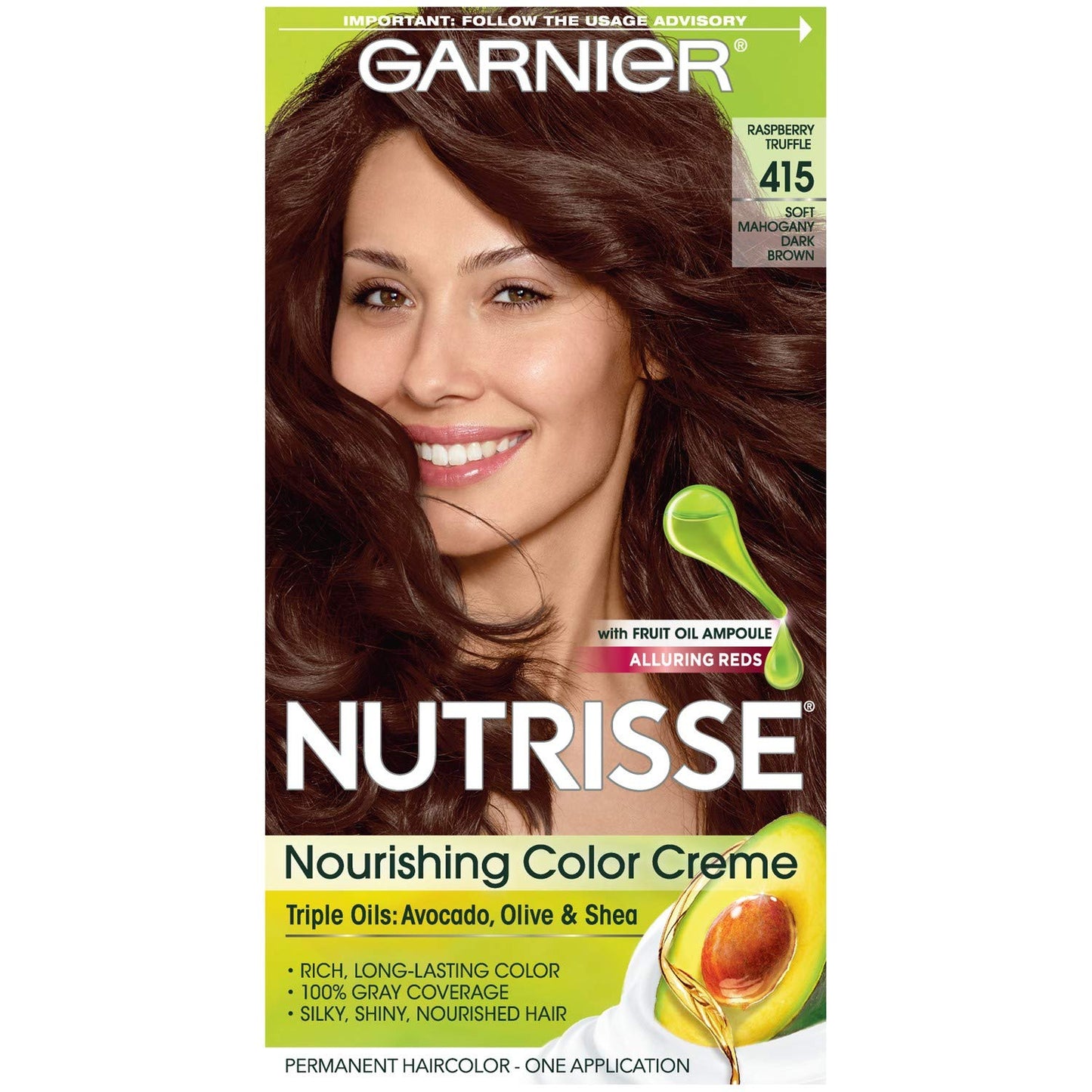Garnier Nutrisse Haircolor - 415 Raspberry Truffle (Soft Mahogany Dark Brown) 1 Each (Pack of 2)