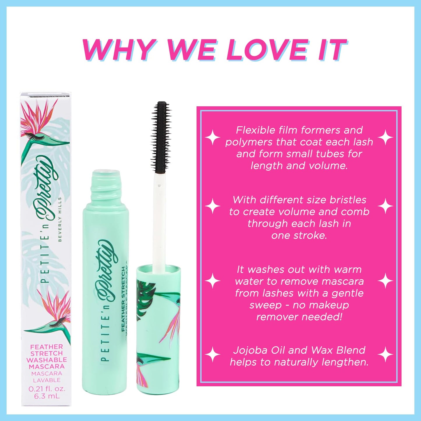 Petite 'n Pretty Feather Stretch Tubing Washable Mascara - Makeup for Kids, Tweens and Teens - Extends lashes, Easy to Apply & Remove - Non Toxic