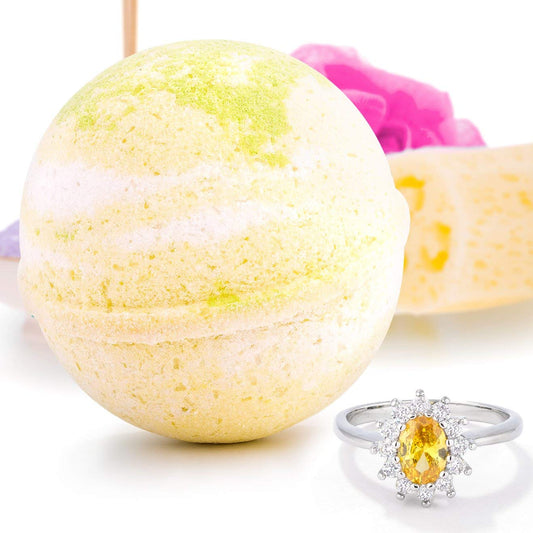 Bauble Bomb's Pina Colada Jewelry Surprise Deluxe X Large 9 oz Bath Bomb Fizzies Made in USA, Cruelty Free! Ring Size 09