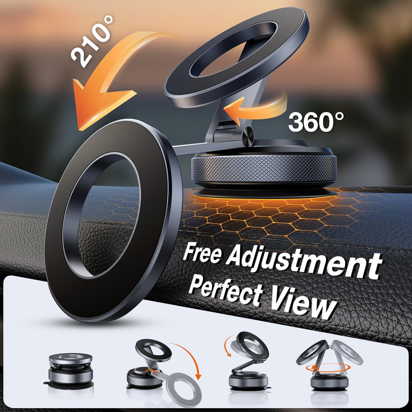 Polynex Magnetic Phone Holder for Car, Aerospace Aluminum iPhone Mount with 3200gf Magnet & 80LBS Vacuum Suction, 360° Adjustable Dashboard Mount…