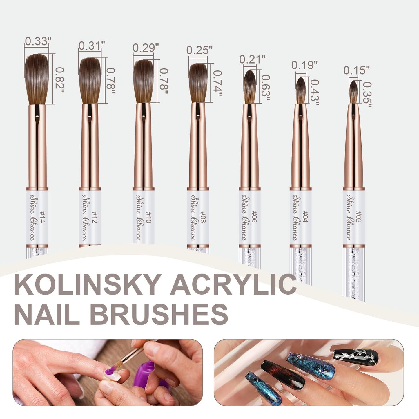 Shine Chance Acrylic Nail Brush Size 8, 100% Real Kolinsky Art Nail Brush for Acrylic Powder Application, Handmade Women Manicure Nail Extension Tool