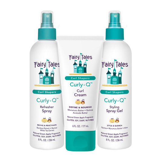 Fairy Tales Curly Q Kids Curly Hair Styling Products Set - Curl Cream, Curl Refresher & Curl Styling Spray Gel - Green Apple Scent, Phthalate Beauty & Personal Care Fairy Tales