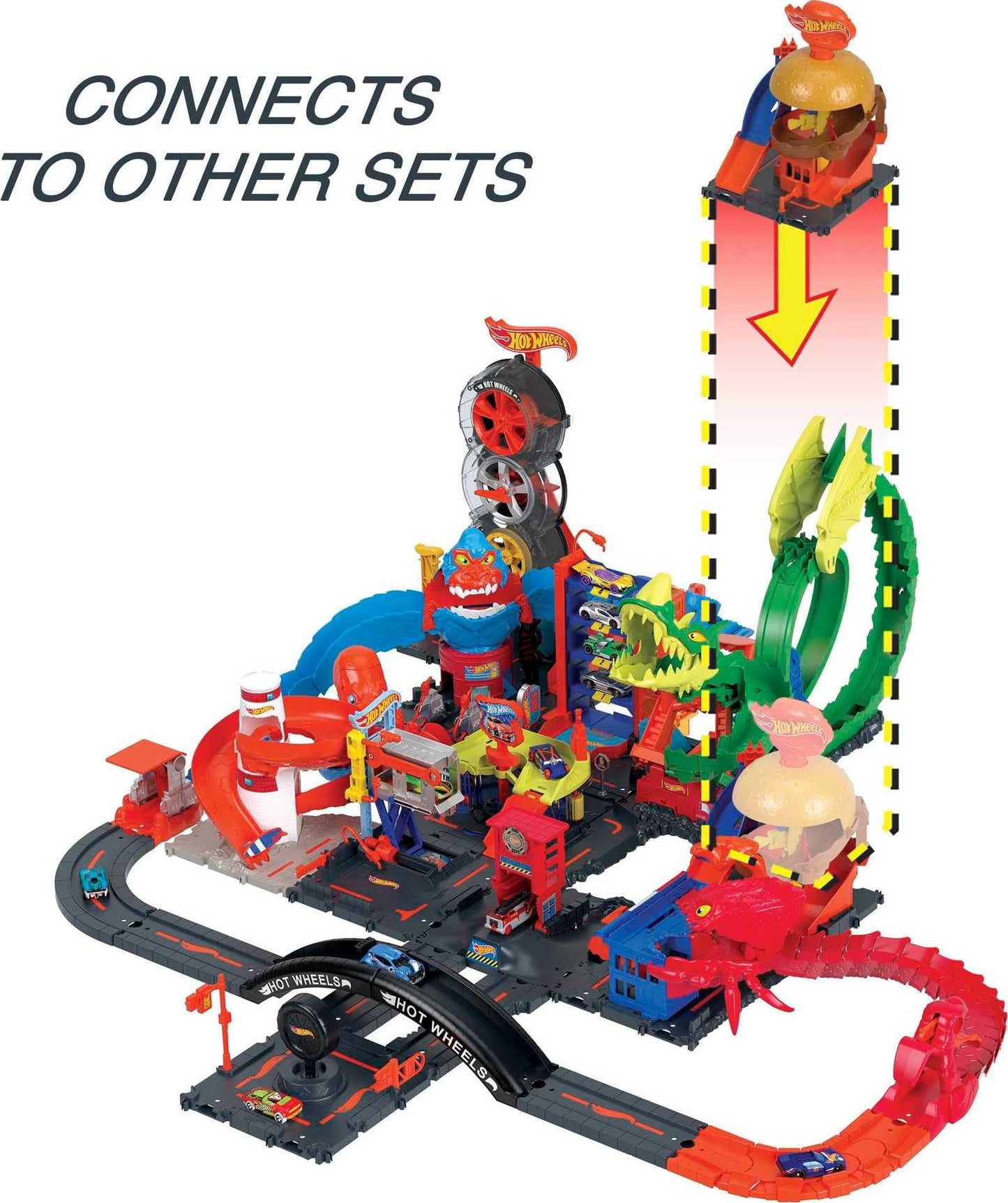 Hot Wheels City Burger Drive-Thru Playset with 1 Vehicle, Connects to Other Playsets & Tracks, Gift for Kids Ages 4 to 8 Years Old