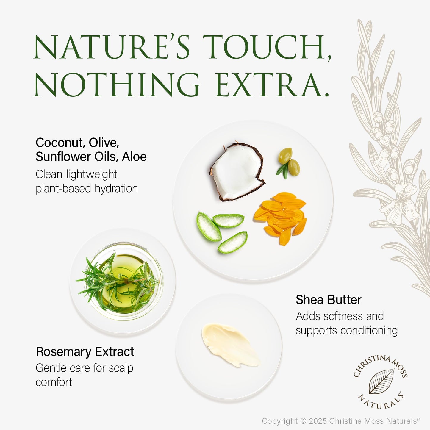 Christina Moss Naturals Shampoo Natural and Organic Ingredients, Sulfate-Free, Paraben-Free, Cruelty-Free, Vegan, Unscented, Responsible Beauty