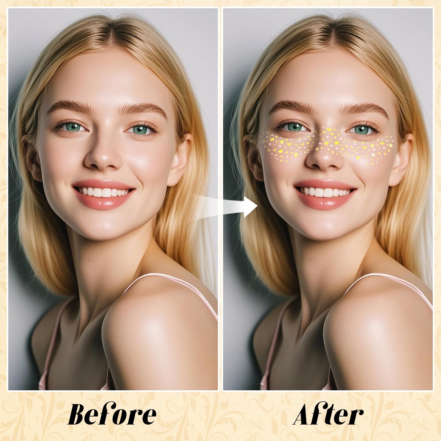 Glitter Freckles Face Tattoo, Temporary Sparkle Freckles, Waterproof & Sweatproof Face Glitter Tattoo for Party, Music Festival 6 Counts with 1
