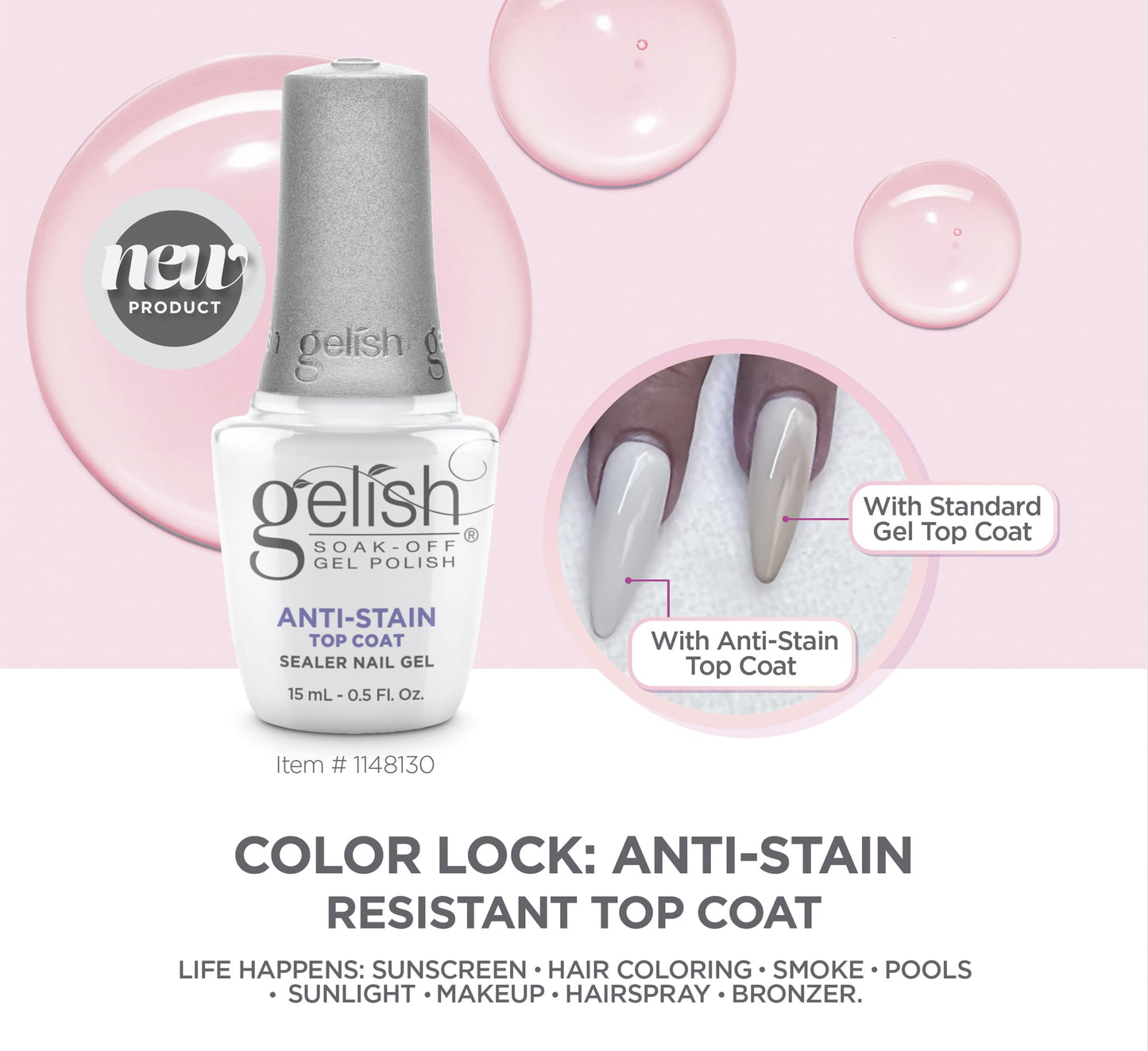 Gelish Essentials No Wipe High-Gloss Sealer Gel Nail Polish - Anti-Stain Top Coat, 15mL Beauty & Personal Care Gelish