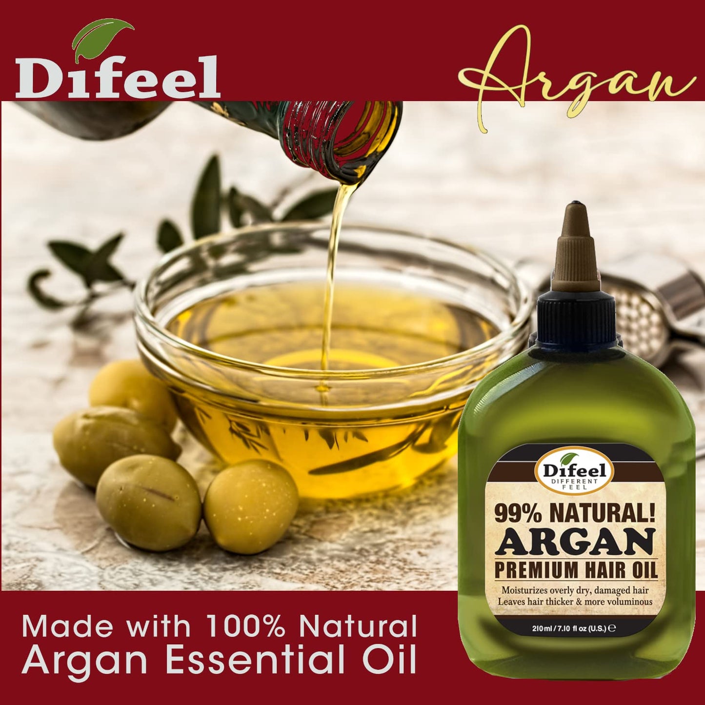 Difeel Premium Natural Hair Oil - Argan Oil 7.1 ounce (2-Pack)