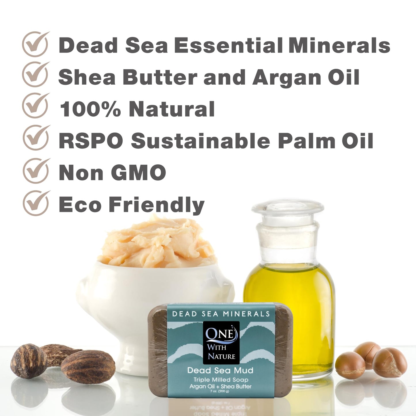 One With Nature Dead Sea Mud Soap 4oz 3-Pack - Purifying and Exfoliating Soap Bar with Dead Sea Salt Minerals for Face & Body, for Men & Women
