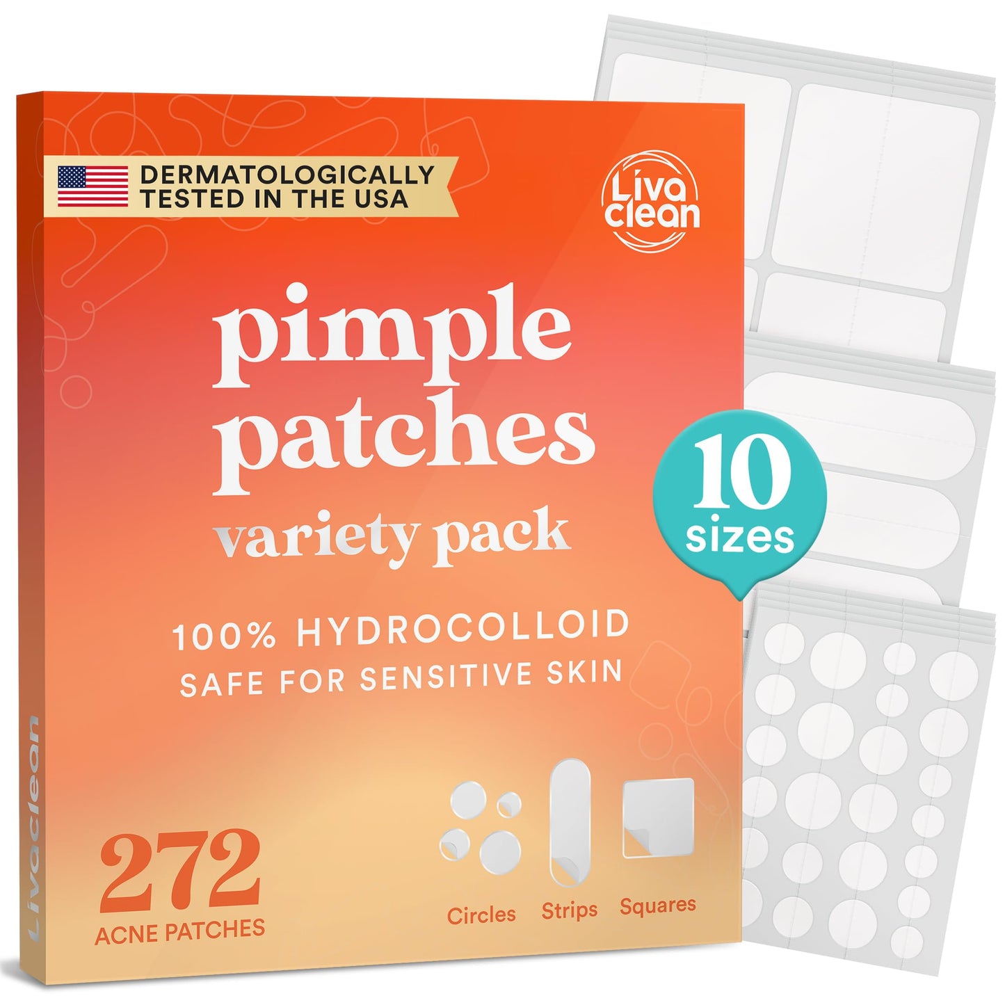 272CT Pimple Patches For Face - Variety Pack Hydrocolloid Acne Patches - Hydrocolloid Patch for Chin, Forehead, Body - Acne Dots, Pimple Patch Strips Beauty and Personal Care LivaClean Default Title