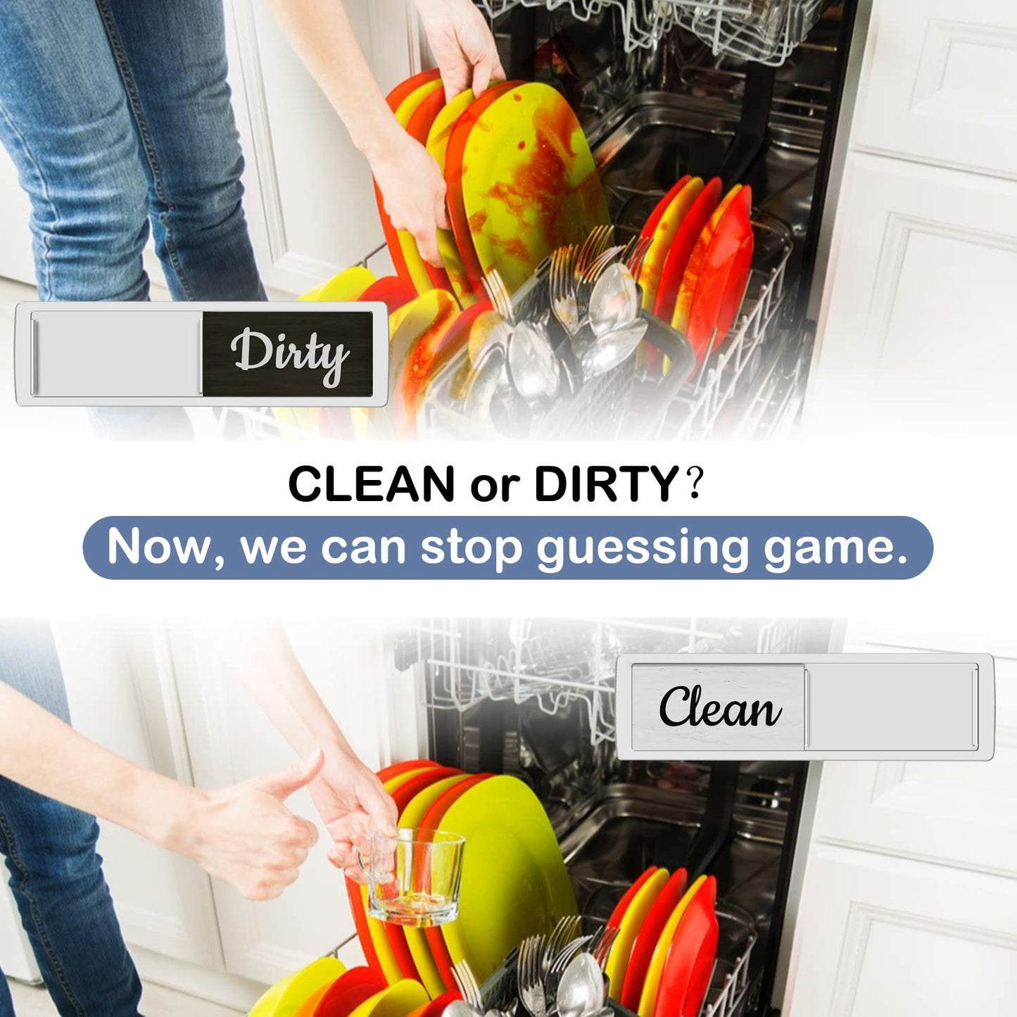 Oxepleus Dishwasher Magnet Clean/Dirty Sign – Farmhouse Wood Design, Strong Magnet, Non-Scratch, Easy-to-Read Kitchen Decor (A-Silver)