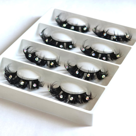 Mink Lashes with Glitter Rhinstones for Party Dramatic Diamond Decorative Gem Eyelashes (crystal)