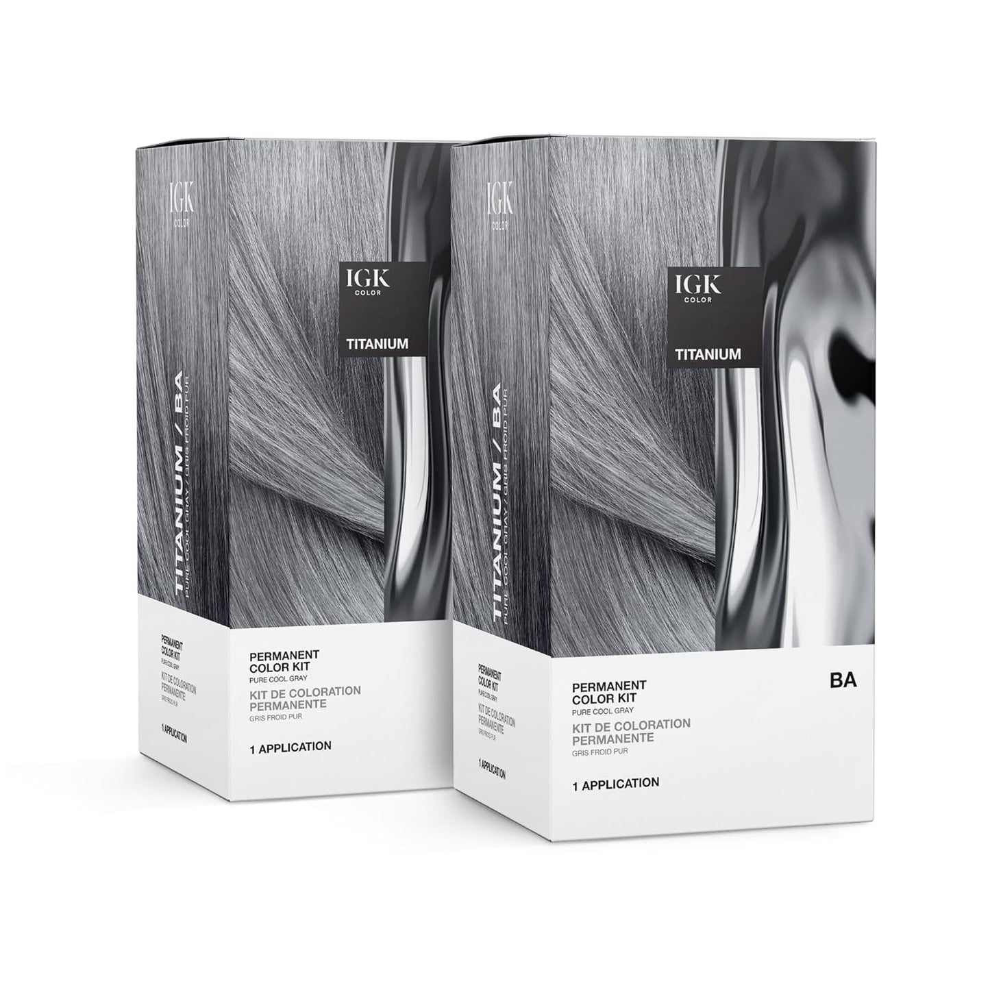 IGK Permanent Color Kit TITANIUM - Pure Cool Gray BA | Easy Application + Strengthen + Shine | Vegan + Cruelty Free + Ammonia Free | 4.75 Oz (2 Pack)