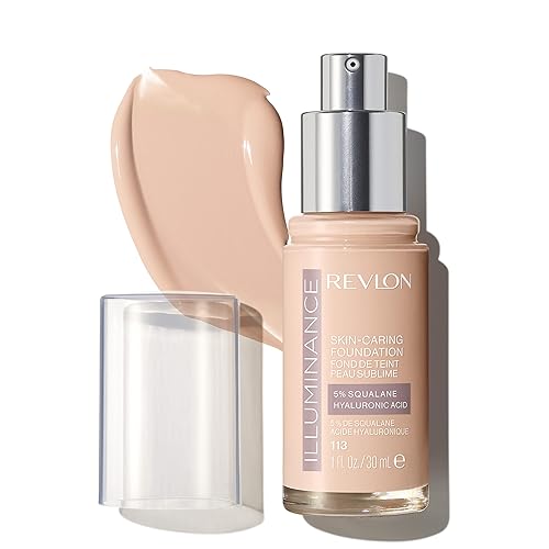 Revlon Illuminance Skin-Caring Liquid Foundation, Hyaluronic Acid, Hydrating and Nourishing Formula with Medium Coverage, 113 Ivory Beige, 1 fl oz