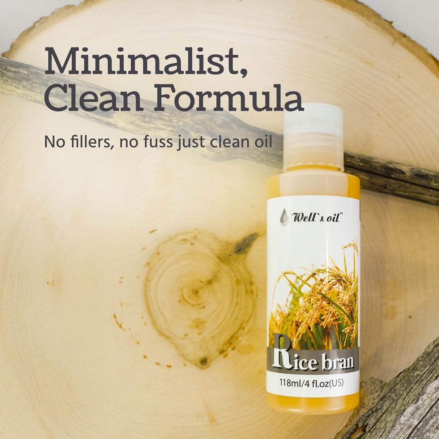 Well's Oil Rice Bran Oil 4 oz | 100% Pure Natural Carrier Oil | For All Skin & Hair | Refined, Cold Pressed | For Body, Skin & Hair | DIY Creams