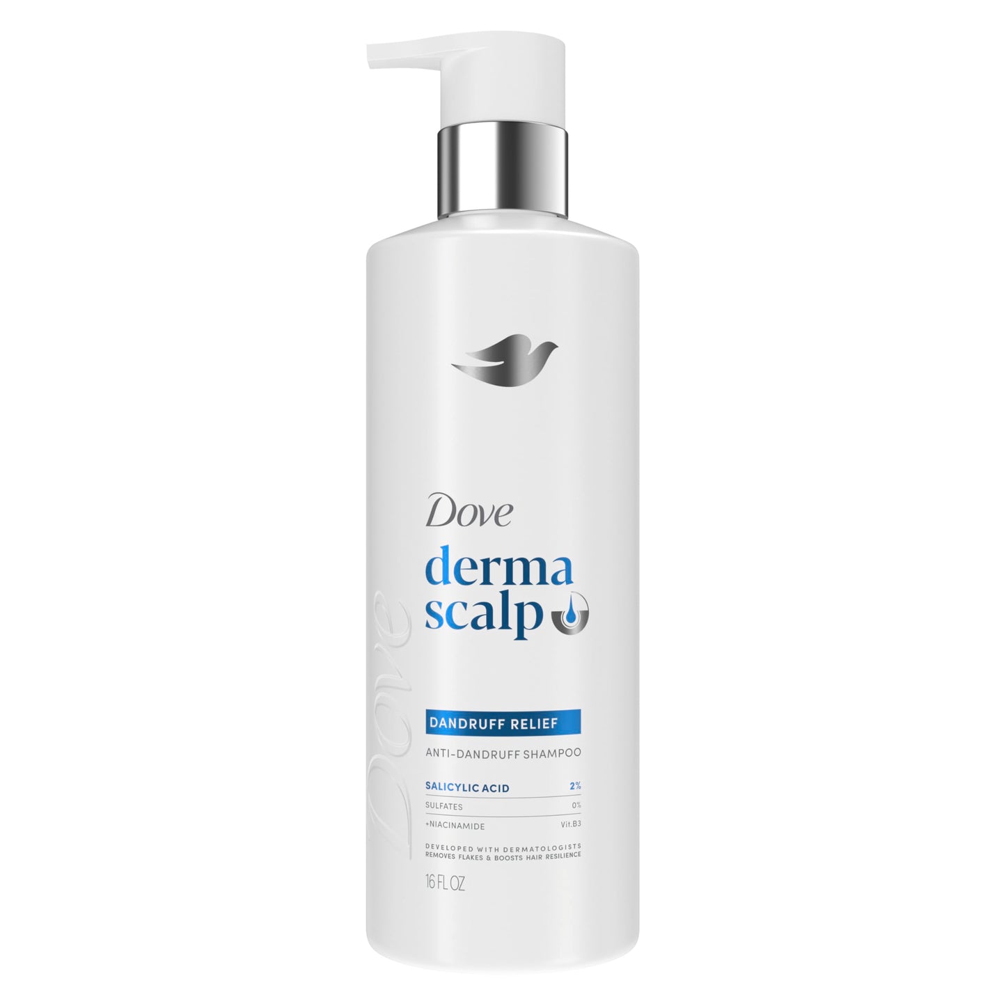 Dove Derma Scalp Dandruff Relief Shampoo 1 ct with Salicylic Acid, Sulfates and Niacinamide for Removing Flakes & Boosting Hair Resilience 16 fl oz