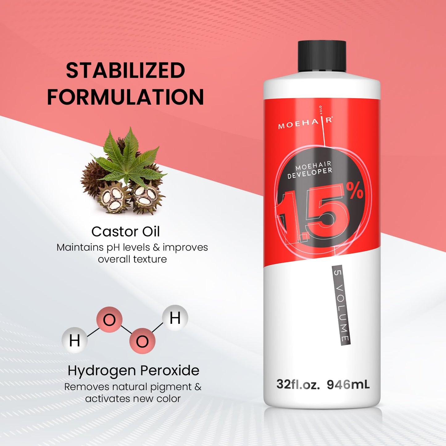 MOEHAIR Hair Color Developer 1.5% Hydrogen Peroxide | 5 Volume Creme Developer for Coloring and Bleaching | Paraben-free | Professional-Grade Hair