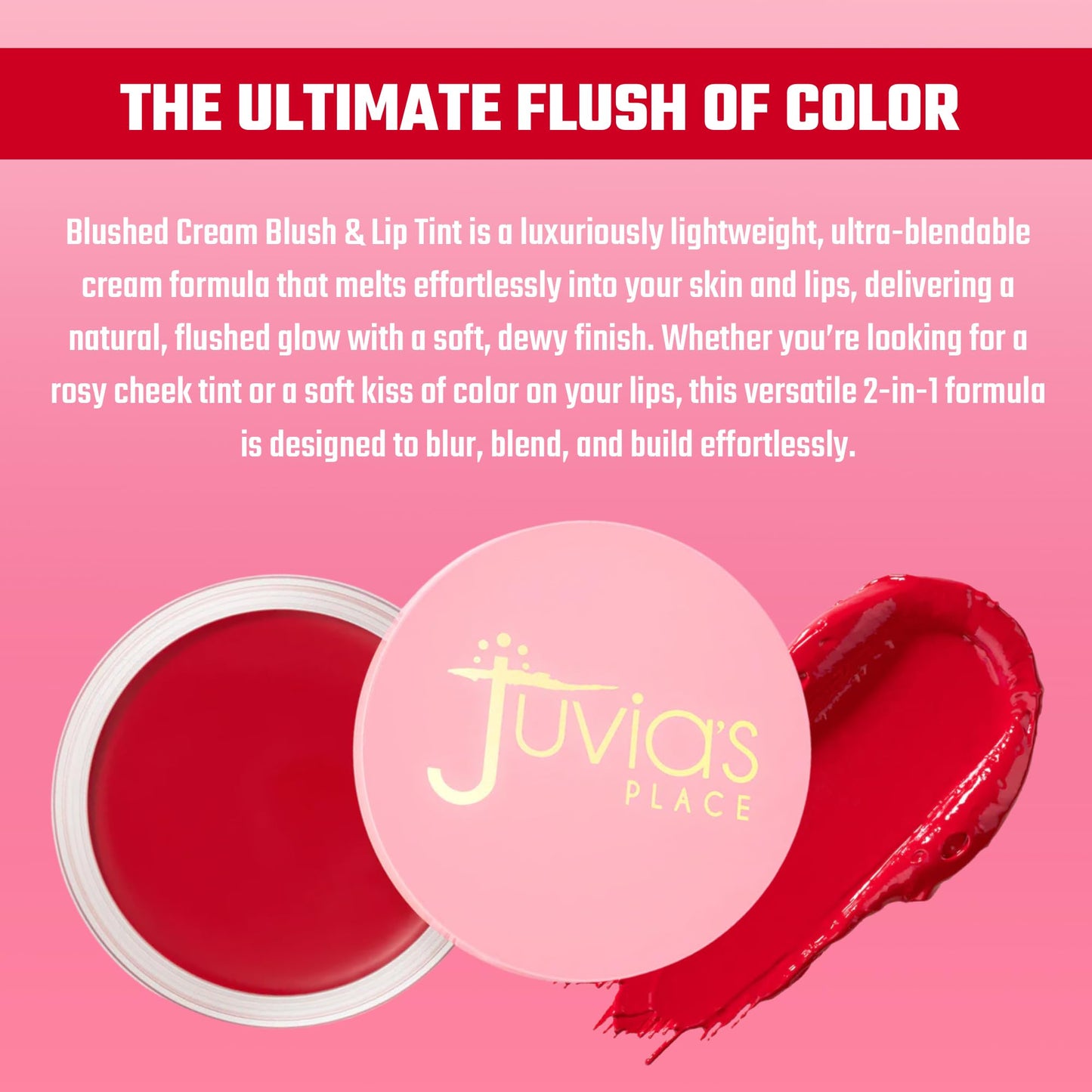 Juvia's Place Blushed Cream Blush - Cheeky Cherry - Multi-Purpose Cream Blush for Cheeks & Lips - 2in1 Formula, Smooth, Blendable Texture for a Soft