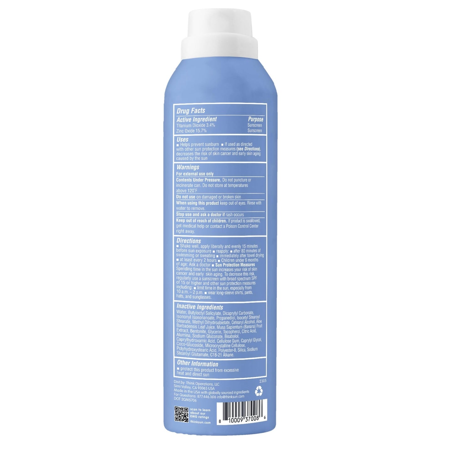 Thinksport SPF 50+ Mineral Sunscreen Spray, All Sheer, 6 Fl Oz - Natural, Water Resistant Body Sun Protection, Vegan & Reef Safe
