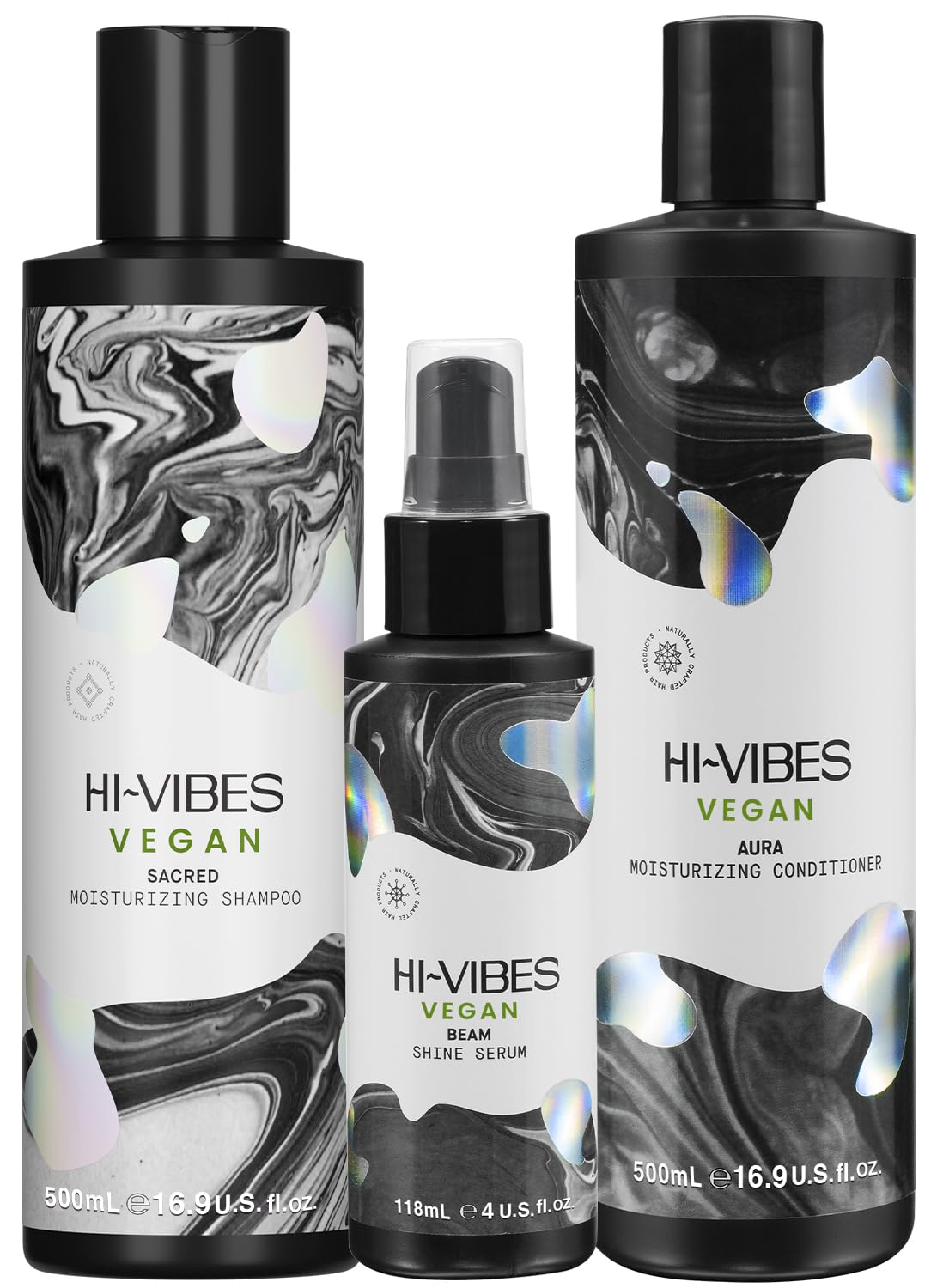 MOEHAIR Hi-Vibes Vegan Shampoo, Conditioner and Serum | Argan Oil Shampoo and Conditioner Set with Anti Frizz Hair Serum | Infused With Avocado