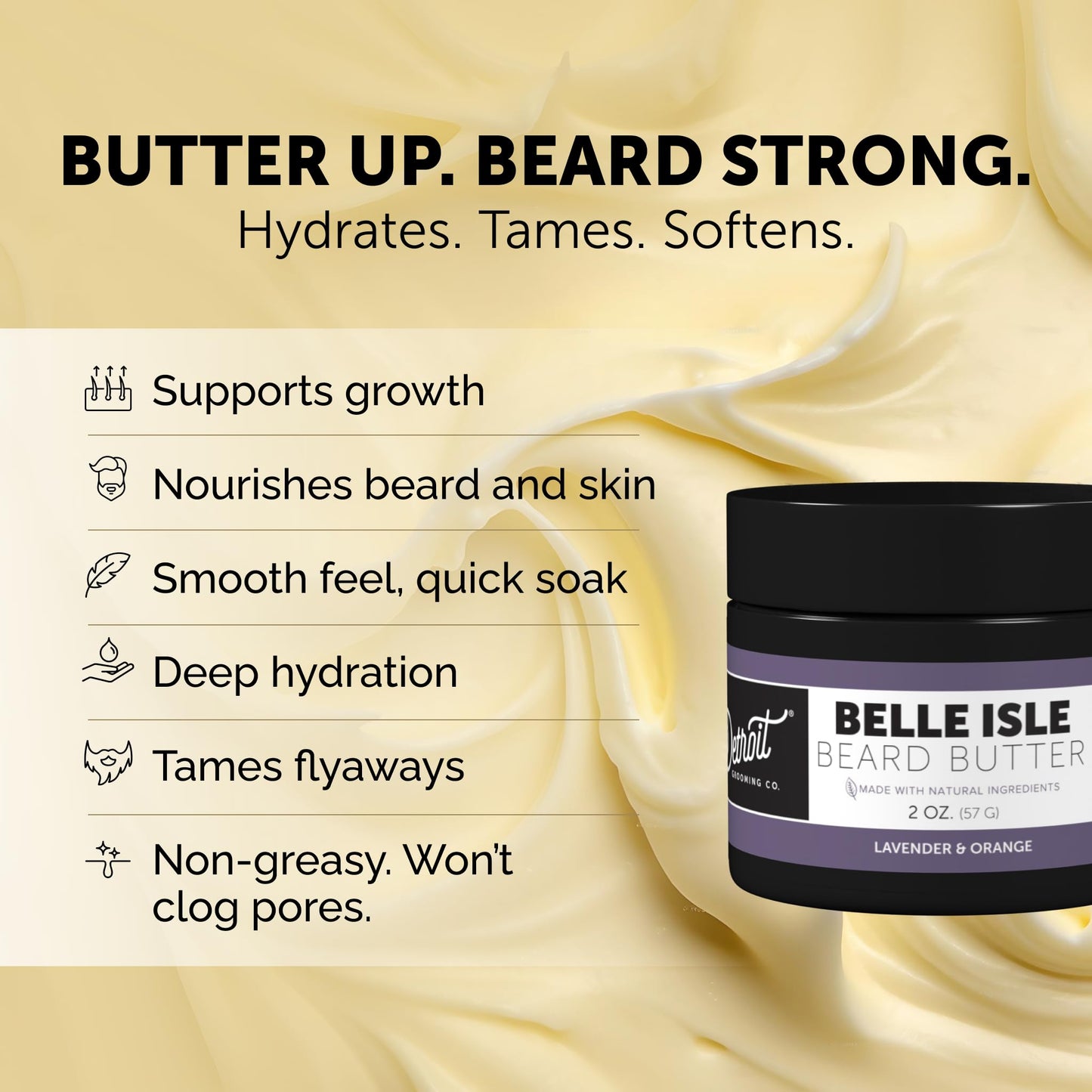 Detroit Grooming Co. Beard Butter for Men | Softens, Thickens & Hydrates with Safflower Oil & Shea Butter | Belle Isle Scent, 2oz