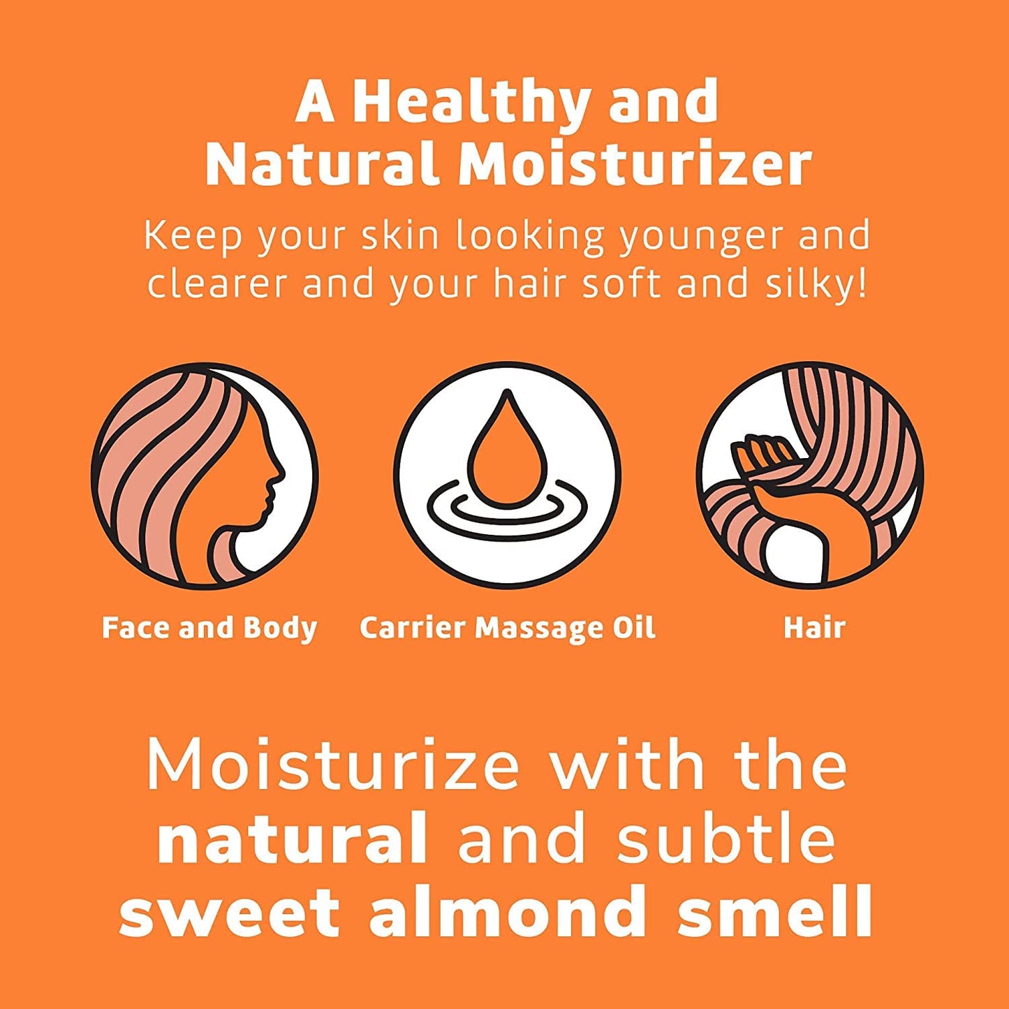 De La Cruz Sweet Almond Oil, Natural Hair and Skin Moisturizer, 3-Pack of 2 FL Oz Glass Bottles