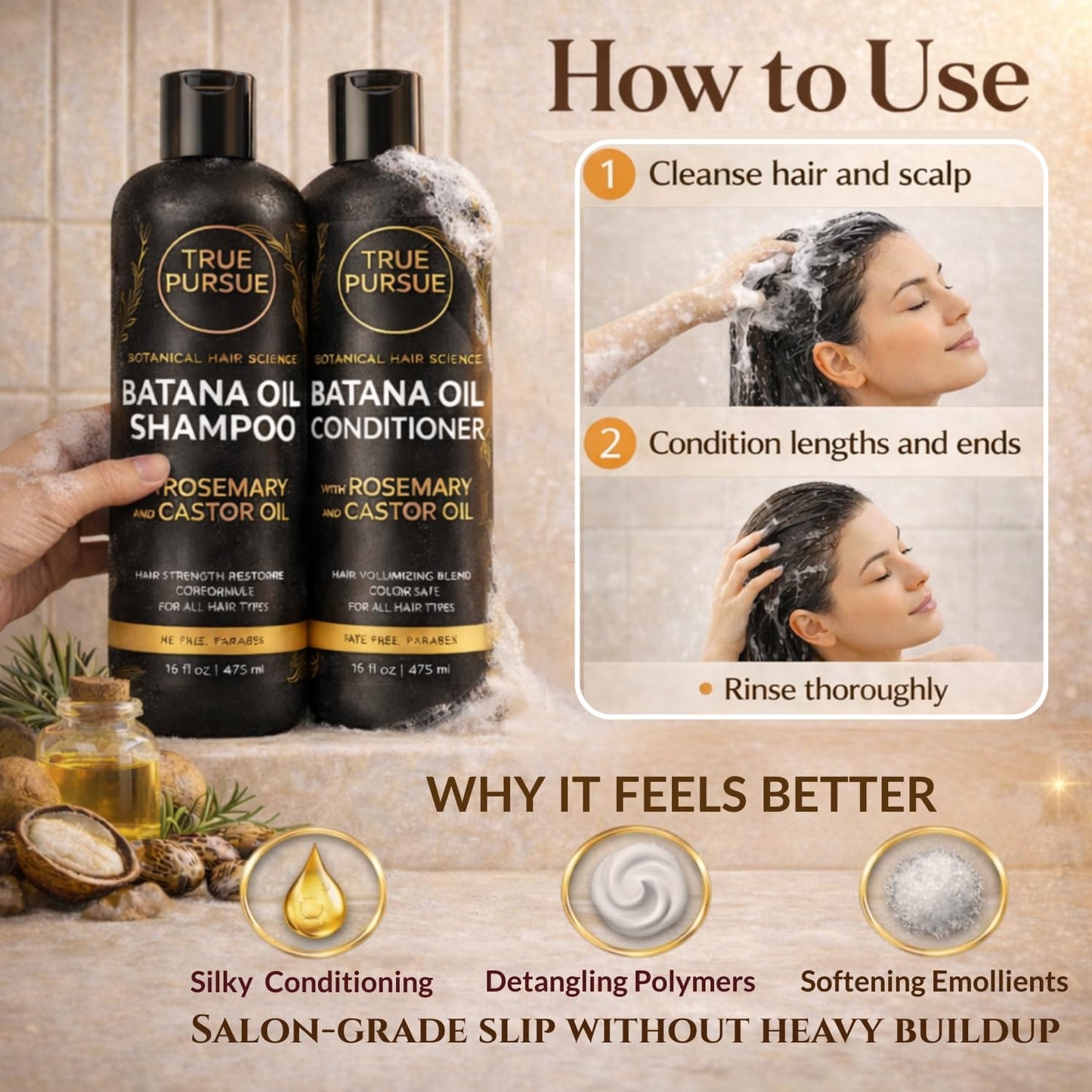 Batana Oil Shampoo and Conditioner Set for Men & Women with Rosemary & Castor Oil - Hair Growth Shampoo & Sulfate-Free Hair Strengthening for Dry