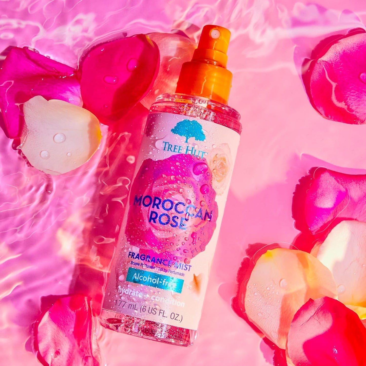 Tree Hut Moroccan Rose Hair & Body Mist, Hydrating & Alcohol-Free Body Spray, Fragrance with Bergamot, Tea Rose & Amber Notes, Alcohol-Free Formula, 6