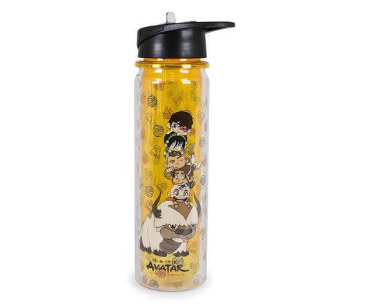Avatar: The Last Airbender Chibi Characters Water Bottle | BPA-Free Plastic Bottle With Screw Top And Flip-Up Straw Lid | Sports Hydration | Holds 16