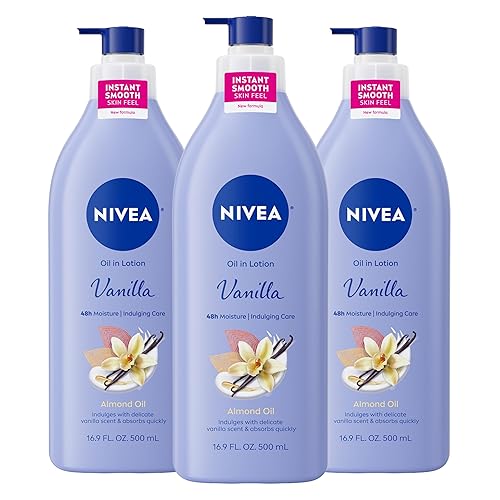 NIVEA Oil Infused Vanilla and Almond Oil Body Lotion for Women, Fast-Absorbing and Non-Greasy Vanilla Scented Lotion Moisturizes for 48 Hours, 16.9 Fl