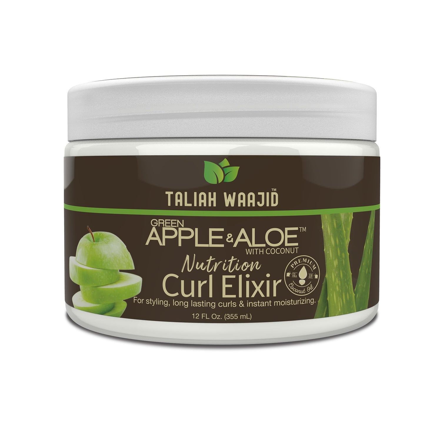 Taliah Waajid Green Apple & Aloe Nutrition Curl Elixir 12oz - Curl Defining Leave-In Conditioner for Natural Hair, Moisturizes, Strengthens, Reduces
