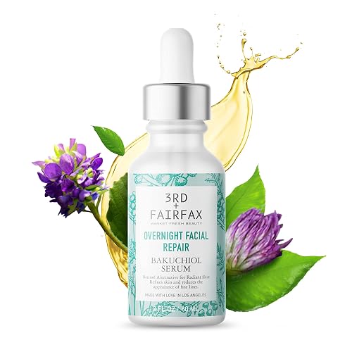 3rd + Fairfax Beauty - Bakuchiol Plant Based Retinol Alternative Facial Serum, Serum for Face, Nightly Face Care for Sensitive Skin, Overnight Repair