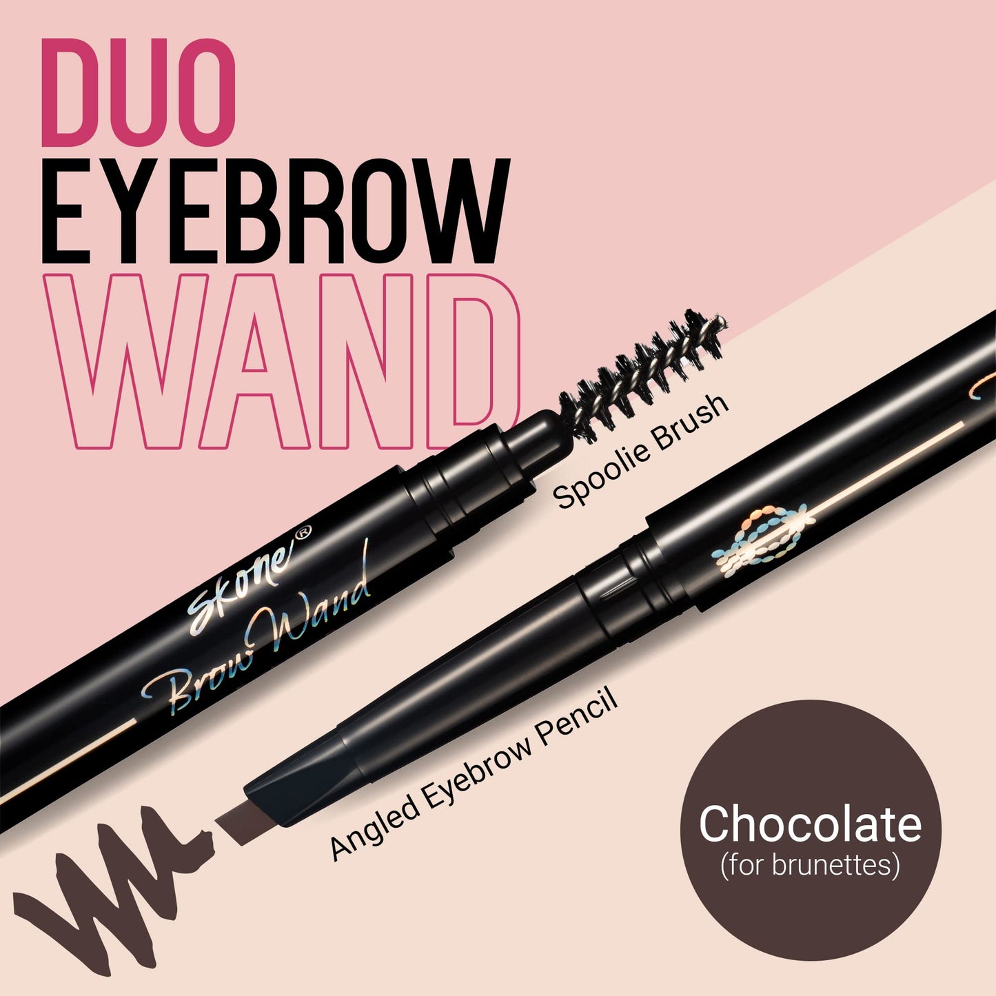Skone Cosmetics The Original Brow Wand Eyebrow Pencil with Brush - Dual-Sided Retractable Waterproof Long-Lasting Brown Eye Brow Pencils for Women