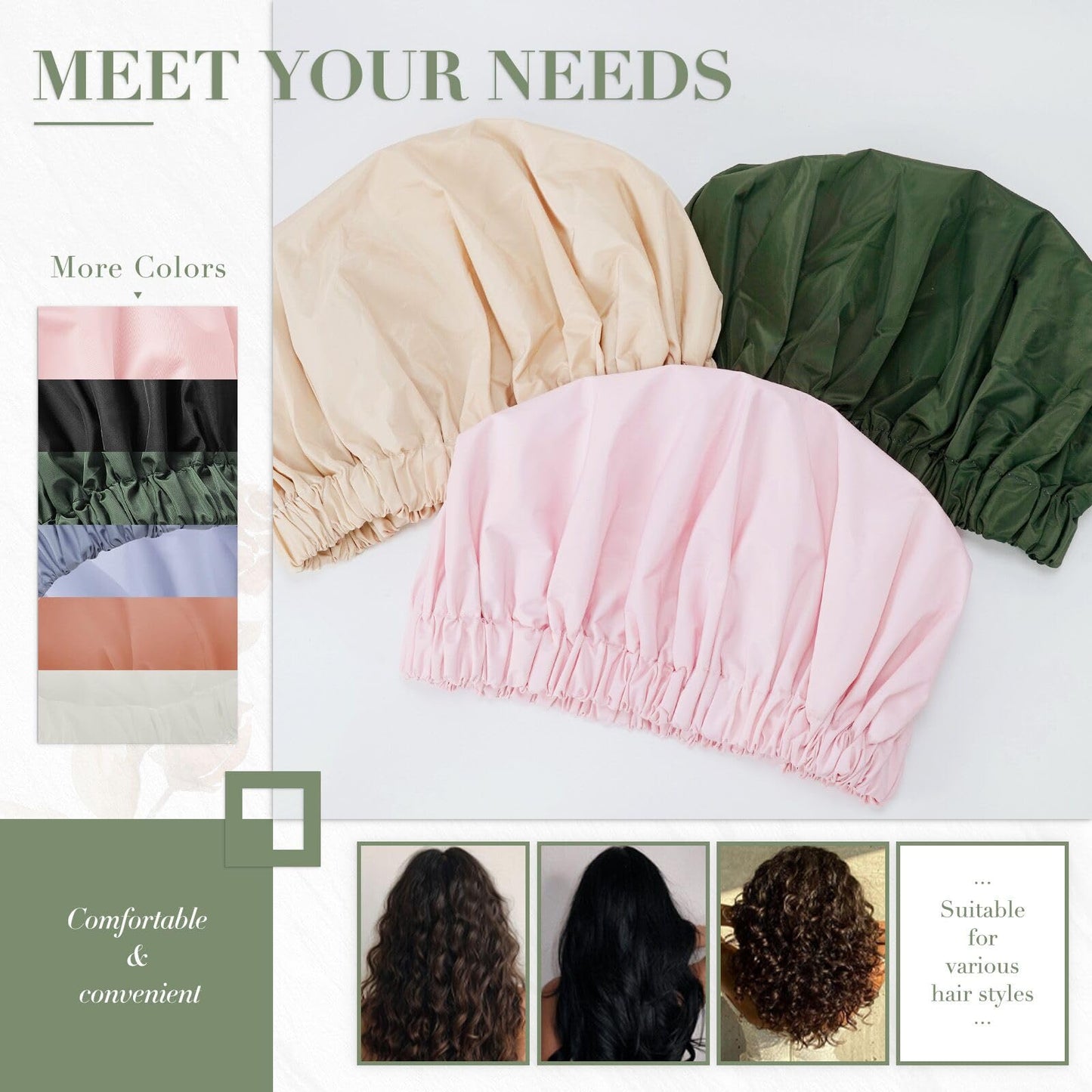 Edoneery Reusable Shower Caps for Women, Waterproof Long Hair Bonnet Beauty and Personal Care Edoneery
