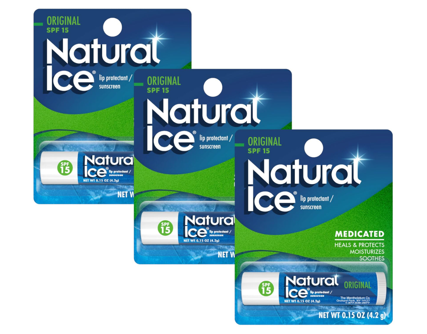 Mentholatum Natural Ice Original SPF 15 Medicated Lip Balm, 0.15 Ounce (Pack of 3) Beauty and Personal Care Natural Ice