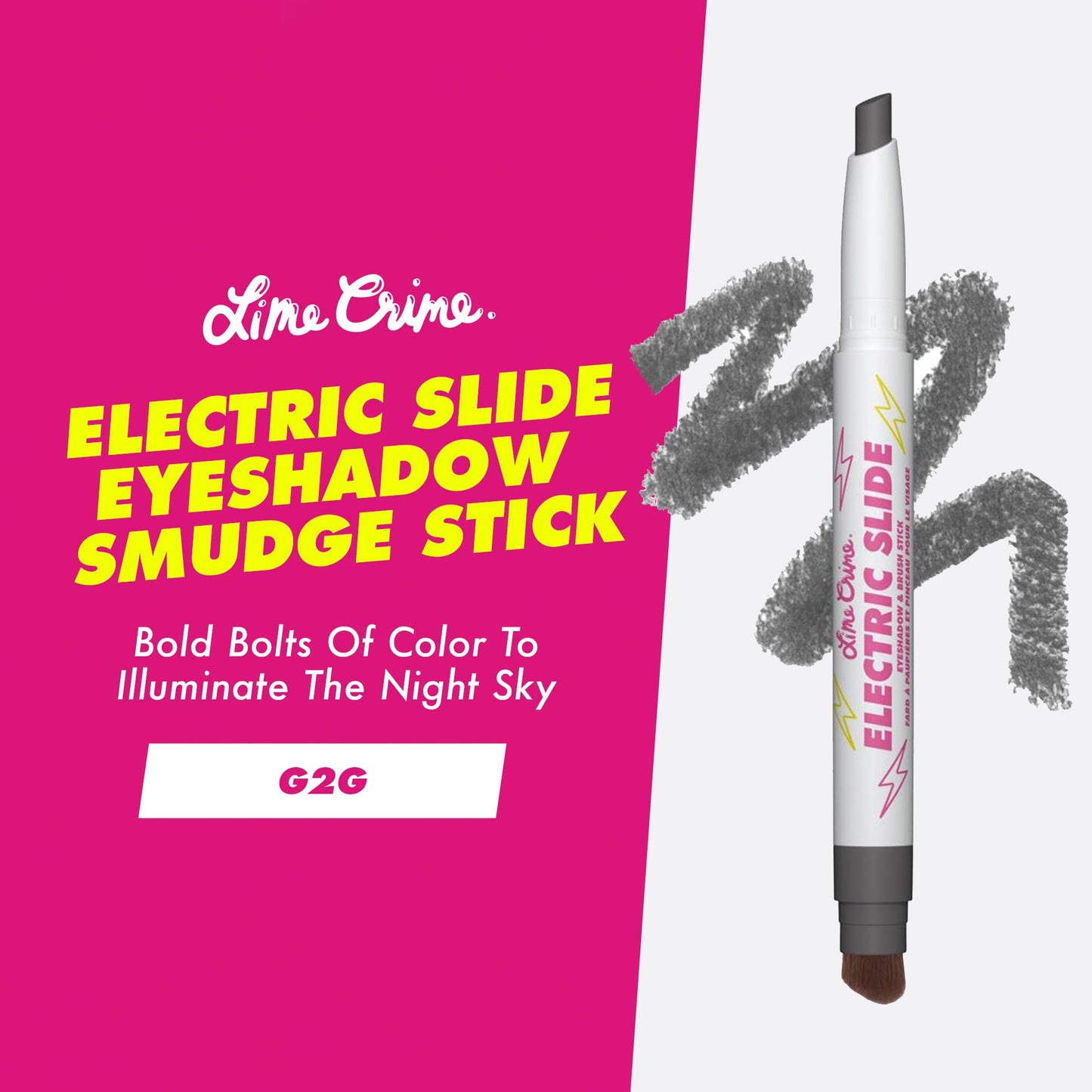 Lime Crime Electric Slide Eyeshadow & Brush Stick, G2G (Metallic Black) - Lightweight 2-in-1 Eyeshadow Smudge Stick with Angled Brush for Long Lasting